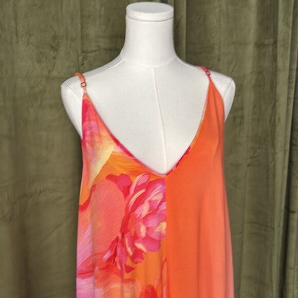 Farm Rio 100% viscose Elegant Floral Maxi Dress in Orange and Pink, L - Picture 6 of 13